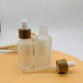 Empty 30ml Frosted Clear Glass Bamboo Dropper Bottle With Bamboo Cap